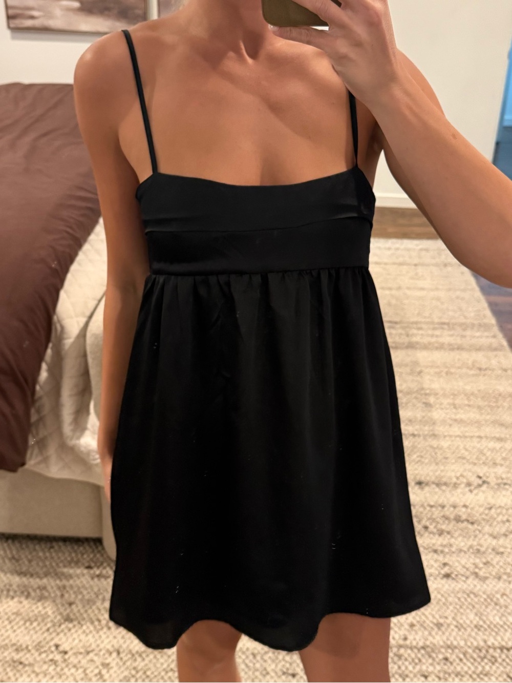 Princess Polly Black Satin Spaghetti Strap Dress
